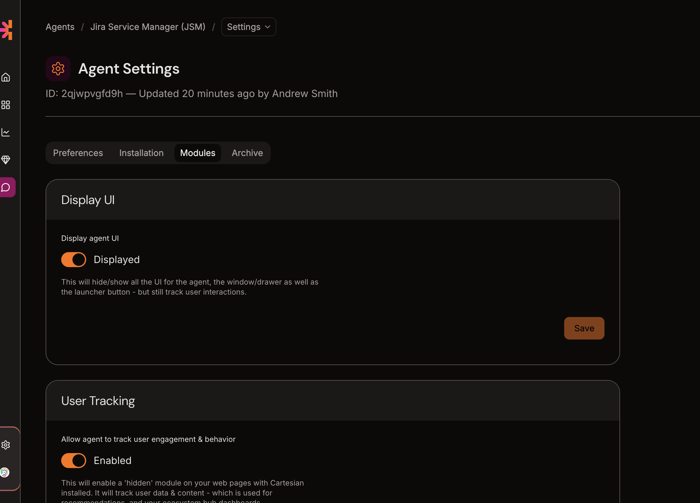 Enabling and Disabling Modules using the Agent's Settings